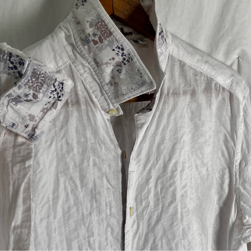 Robert Graham Shirt Mens Large Pale Pink Flip Cuff Textured Floral Preppy Button